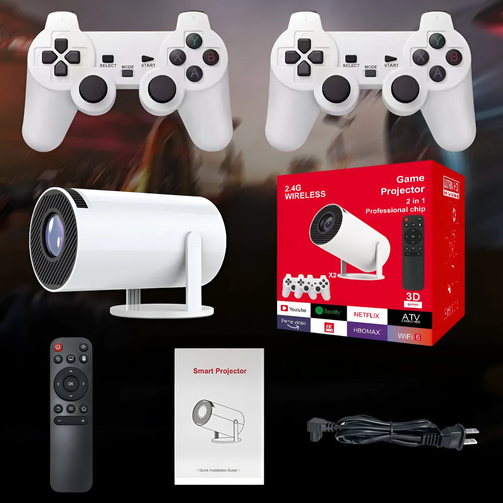 M300MAX portable home projection game machine with wireless handles in red or white packaging box