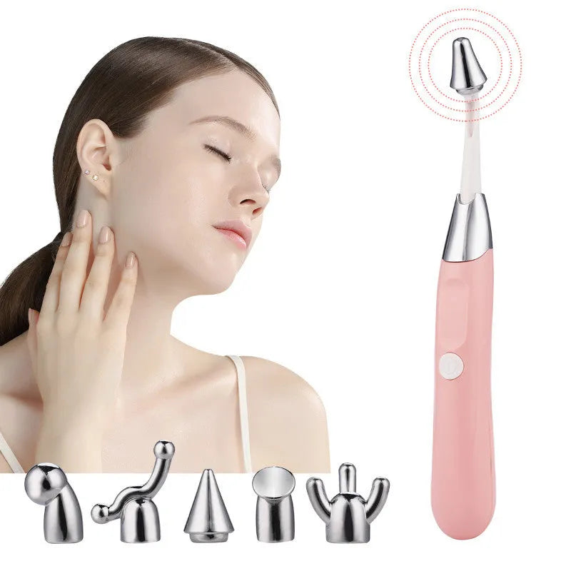 Pink 6-in-1 electric full body massager with six massage heads on a white background