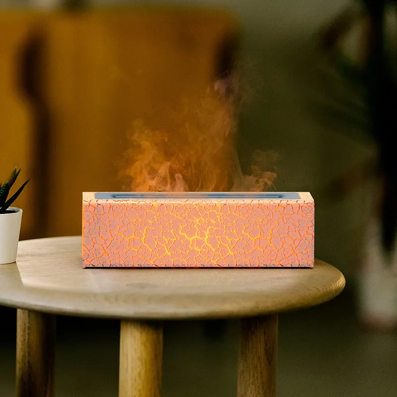 Square desktop humidifier with lava flame lighting effect in black or white colour options