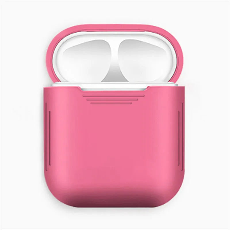 Silicone protective case for Apple AirPods with antiloss rope attached, shown in multiple colour options.