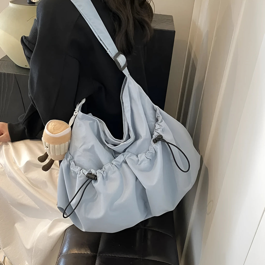 Ultra-light pleated crossbody student cloth bag in polyester with split pocket design