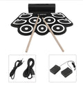 TSAI black plastic and silicone portable electronic roll drum pad with built-in speakers and pedals