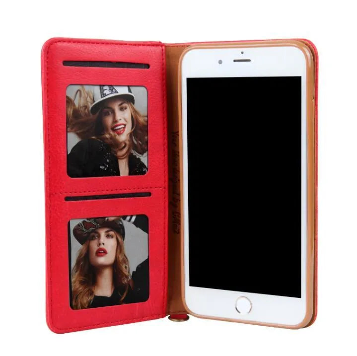 Magnetic card holder deluxe leather flip book case for iPhone 8 Plus