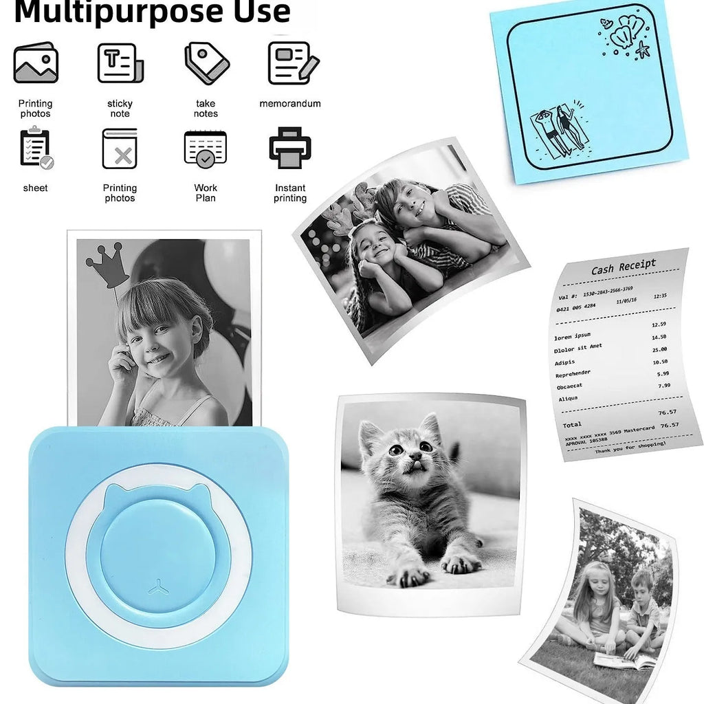 Pocket mini thermal label printer 80x80x35mm USB interface in black and macaron colours