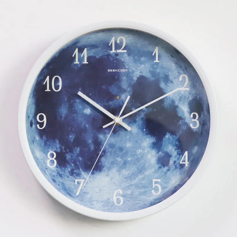 12-inch 30cm sound control luminous wall clock with blue moon design and silent movement