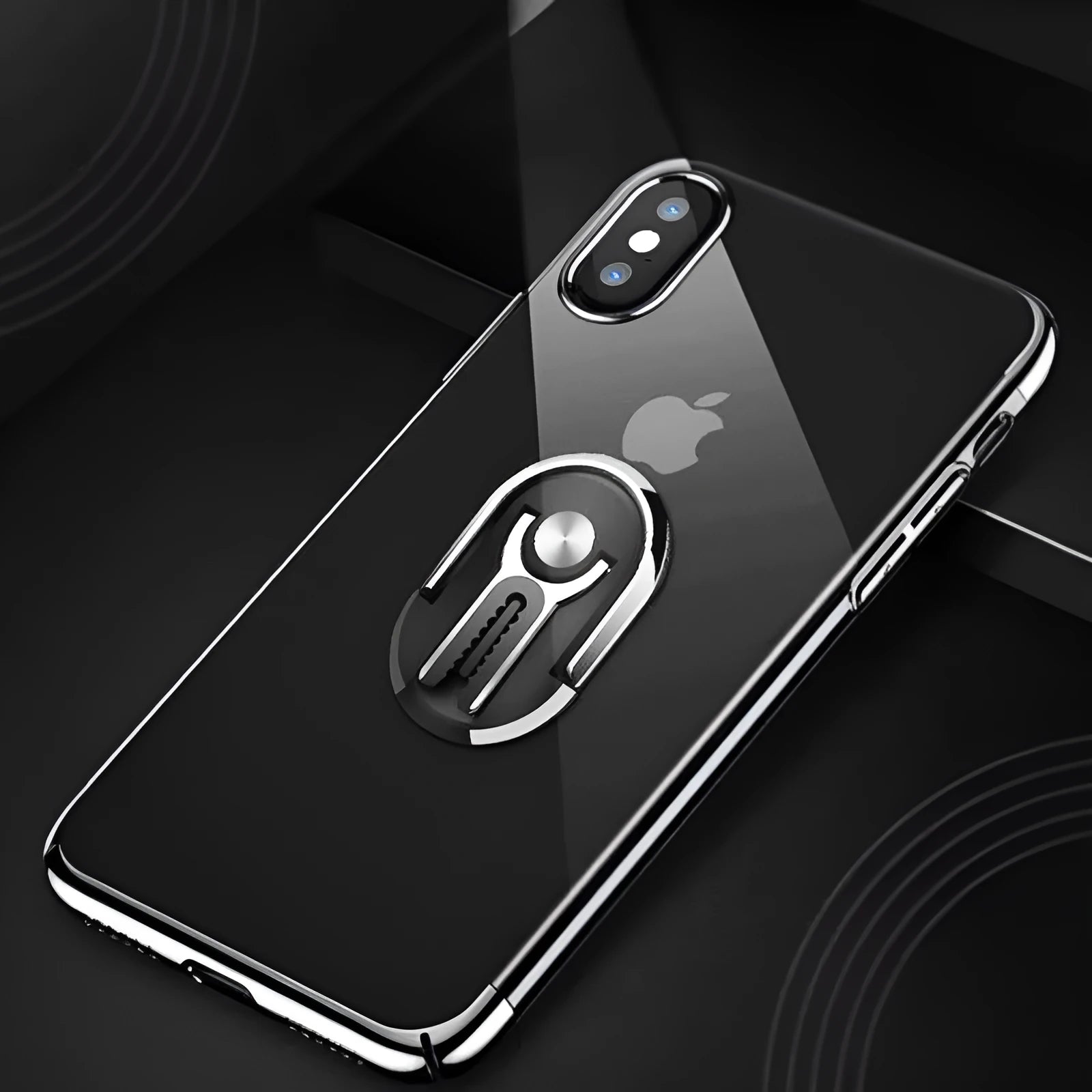 Universal mobile phone car ring bracket shown in black, silver, blue, gold, and red colour options.
