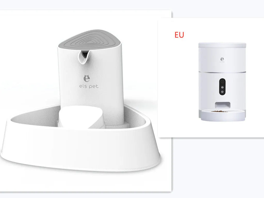 White ABS automatic pet feeder with 1080P camera, 4L capacity, and desiccant box for dry food