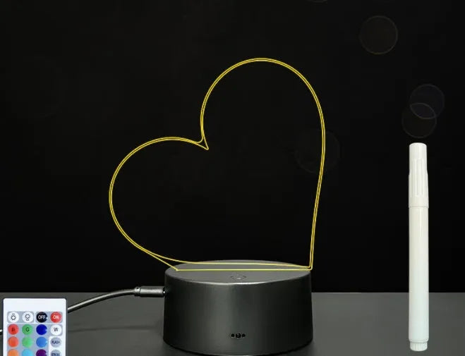 3D acrylic message board light with LED illumination and writing surface