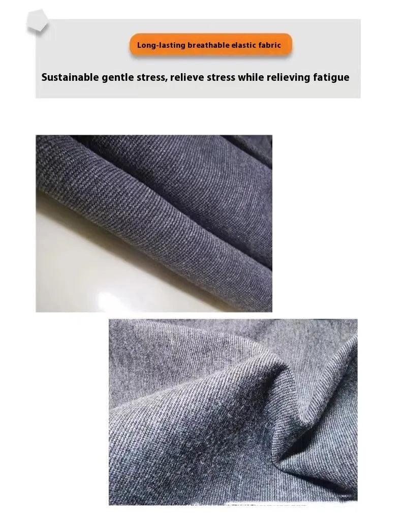 Heather grey dog anxiety jacket made from soft brocade cotton fabric on a medium-sized dog.