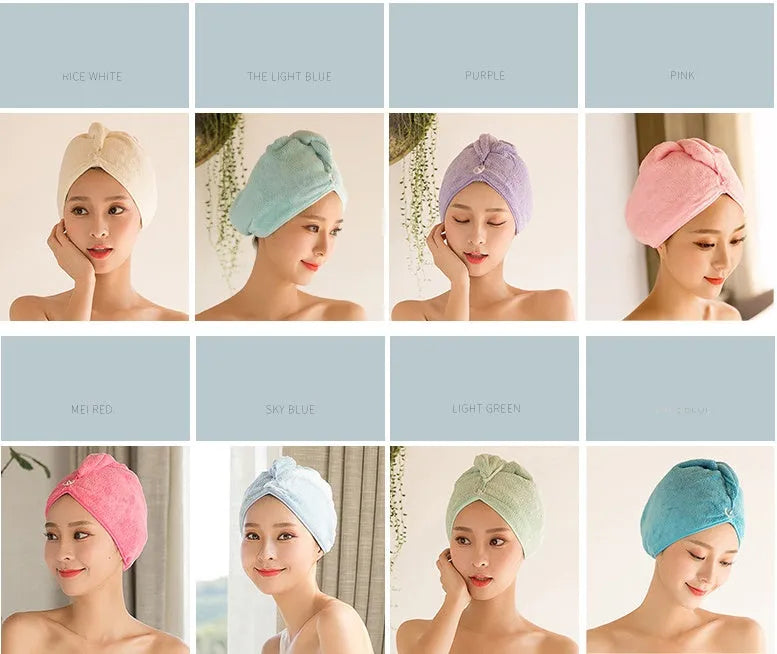Microfiber hair drying cap in assorted colours measuring 60cm by 25cm