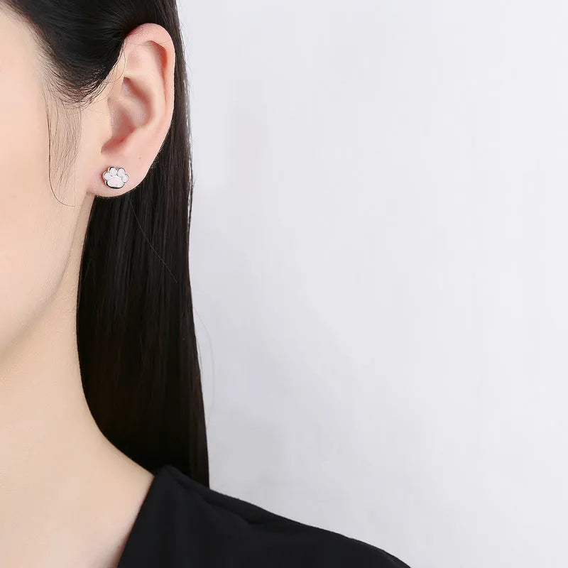925 sterling silver cat's paw geometric stud earrings with rose gold electroplated colour, earplug style