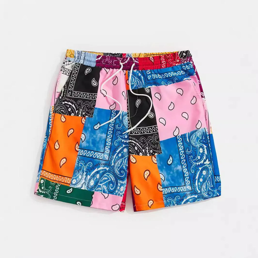 Men's thin polyester mesh beach shorts with printing details in various colour styles