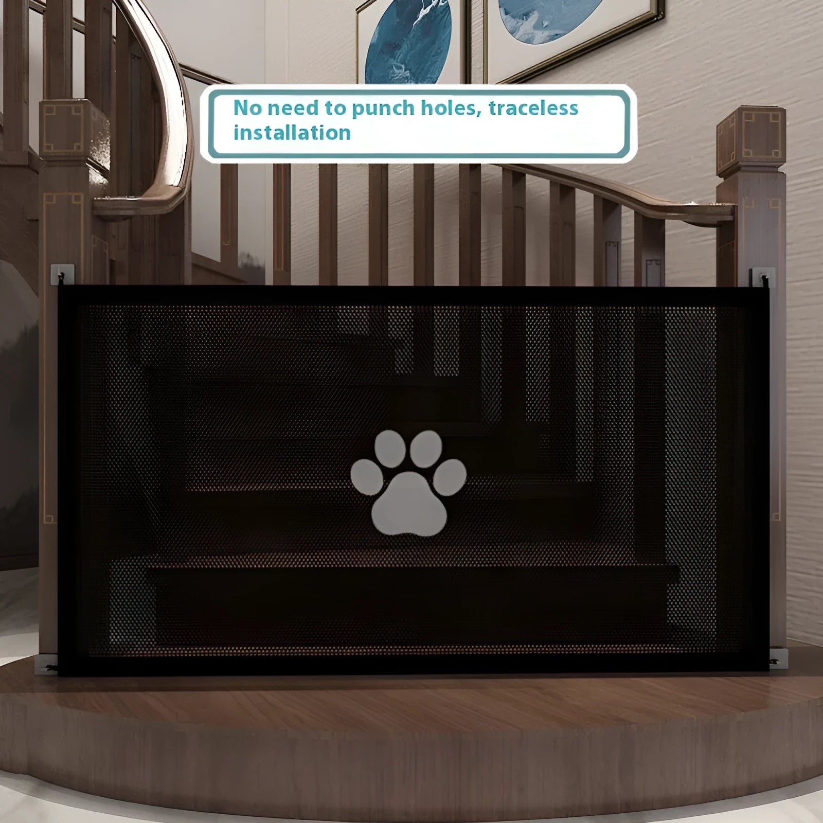 Portable folding dog barrier safety protection net fence with pet doorsill design