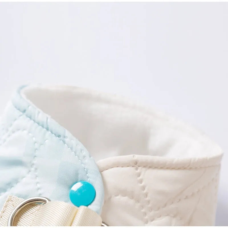 Blue thick warm heart-shaped checkered pocket pet vest dog coat with D-ring and side-buckle closure