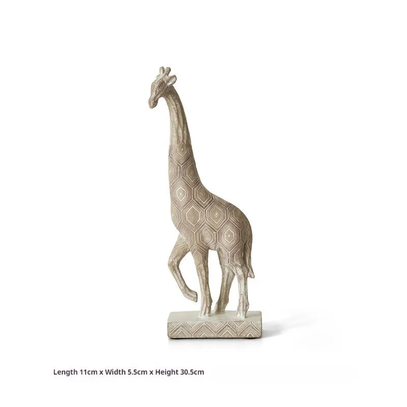 Wood colour European-style giraffe resin ornament on a shelf.