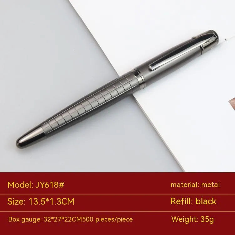 Gun grey metal rollerball pen for office use, shown with refillable ink cartridge options.