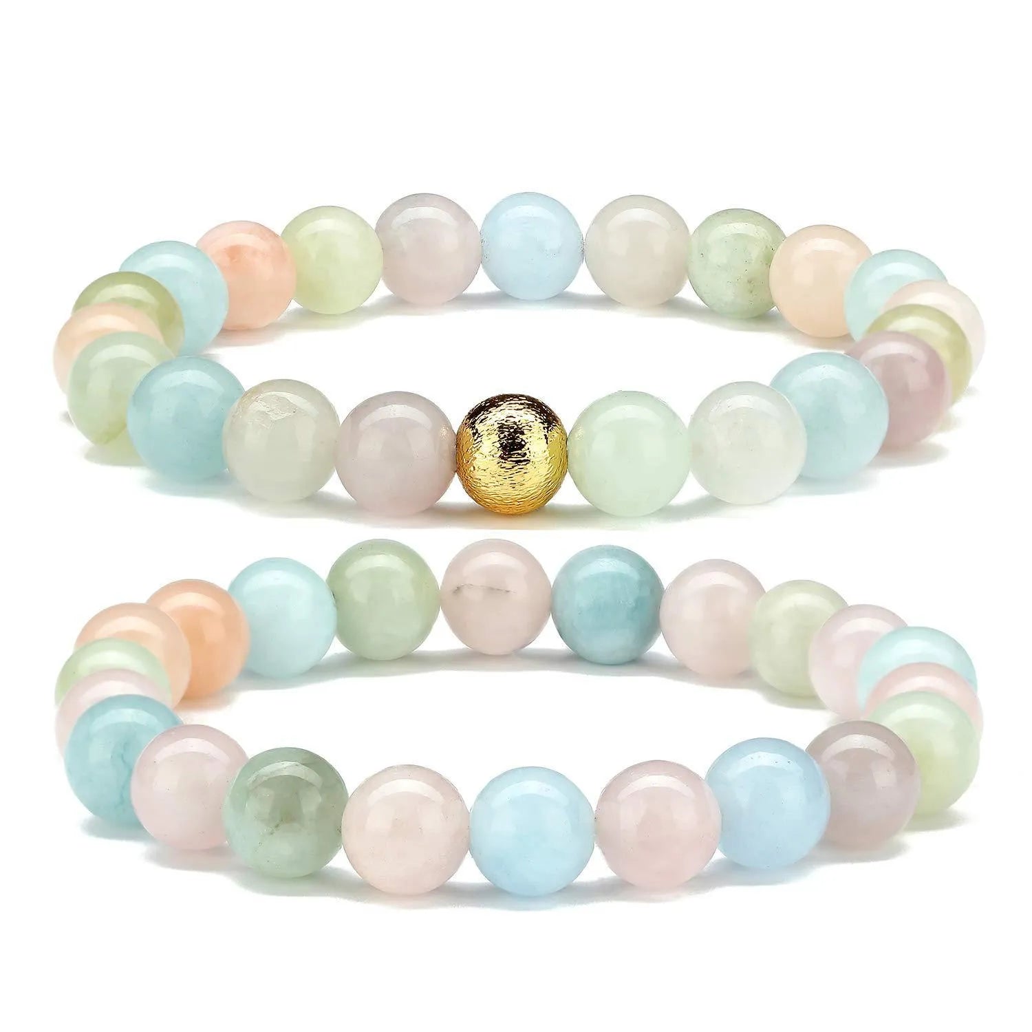 Handmade 8mm natural stone bead bracelet showing multiple gemstone colours in geometric bead design