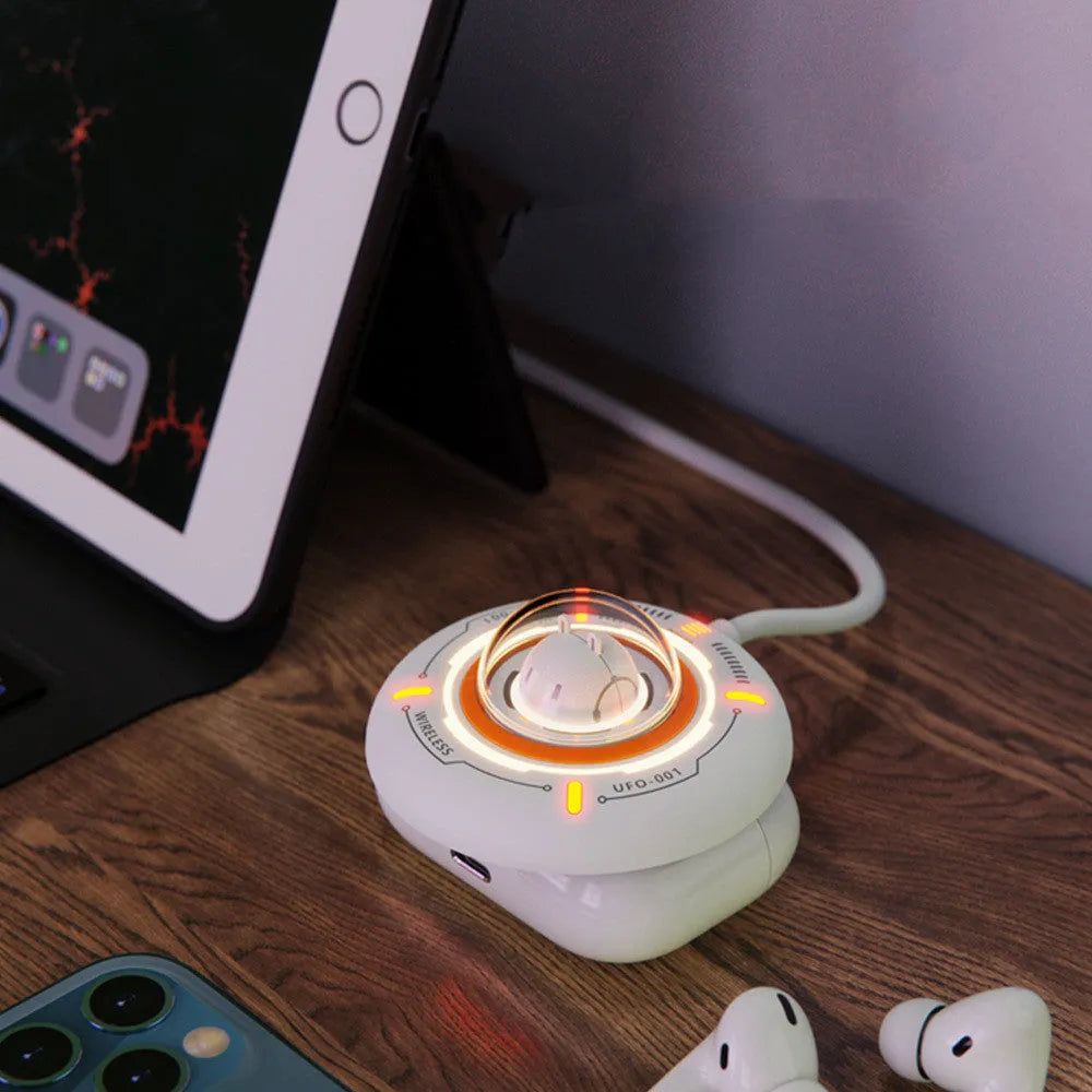 White wireless charger for iPhone with MagSafe compatible magnetic alignment and LED indicator
