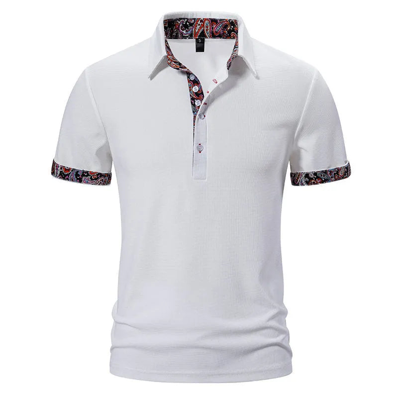 Men's classic polo shirt in cotton blend fabric with short sleeves and turnover collar.