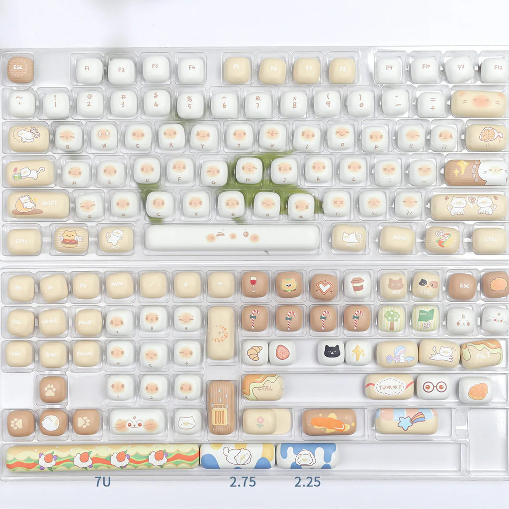 Steamed Bread Bags Cat themed full PBT keycap set for keyboards, shown in Full Set March Past Supplement colours.