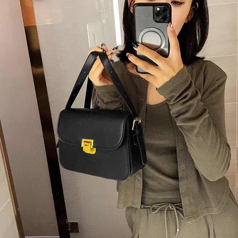 Women's soft PU leather cross-body bag in horizontal square shape showing texture detail and colour options
