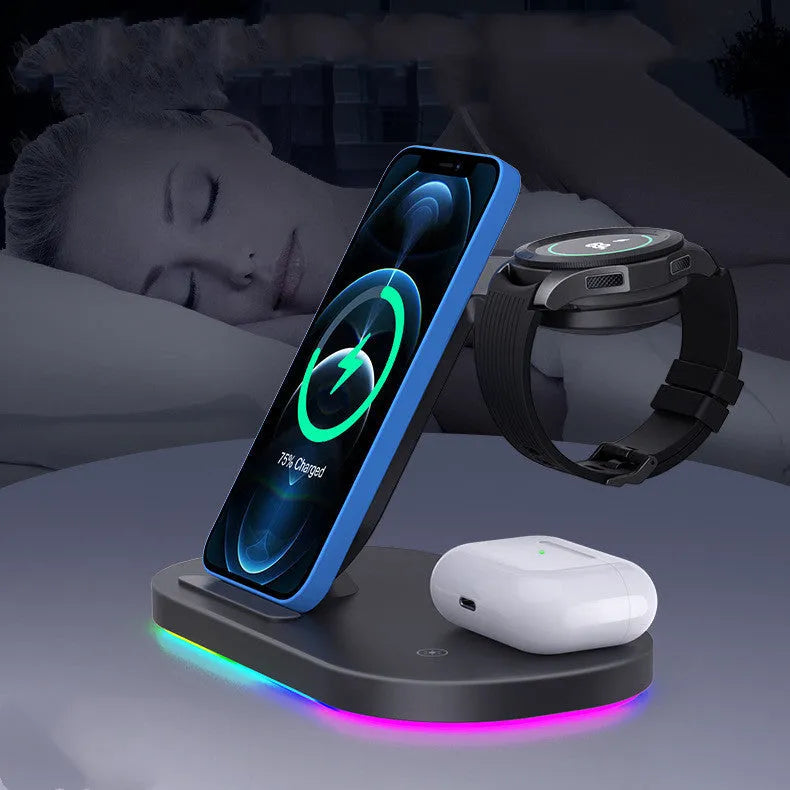 Three-in-one wireless charging station for Apple devices with Type-C port and ABS plastic housing