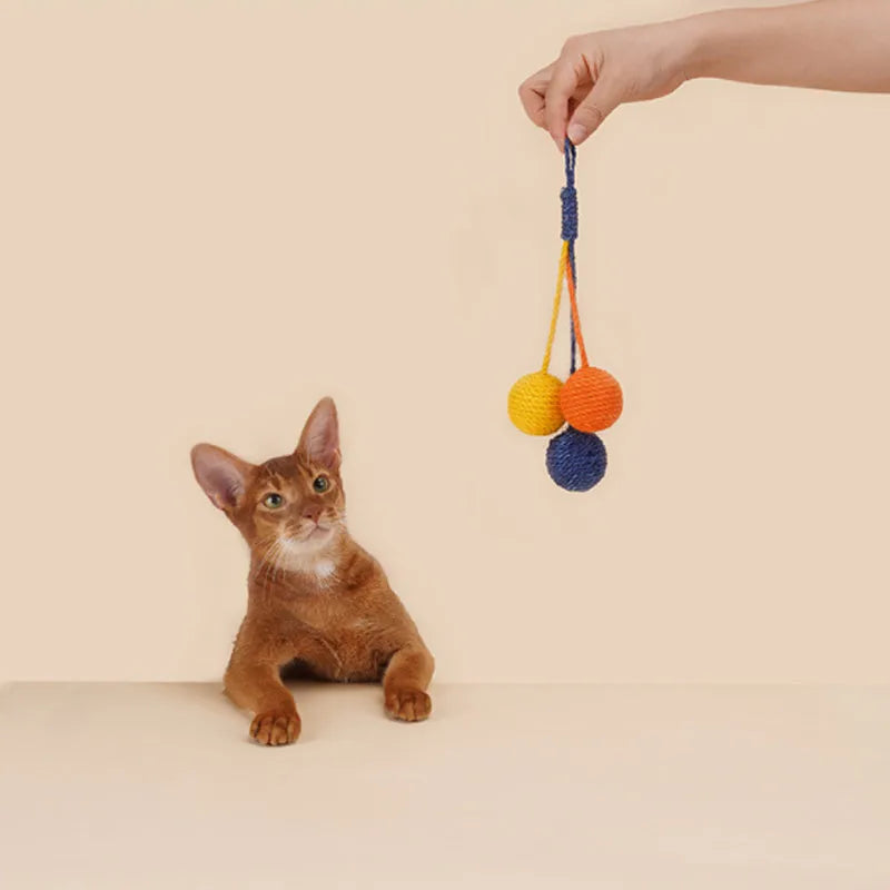 Cat teaser stick toy set with a colourful bite-resistant catnip ball on a 255mm long wand.