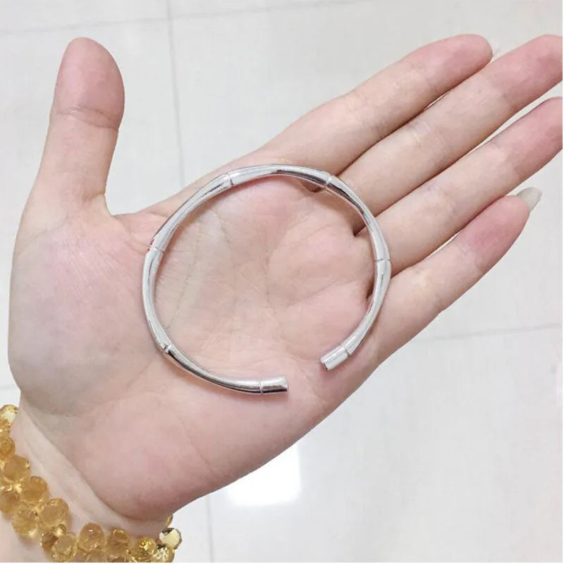Thai silver bangle with plant pattern, 925 silver, platinum and silver colours, unisex design