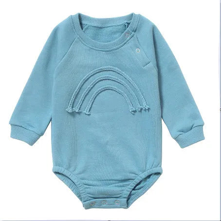 Waffle cotton baby long sleeve romper in beige with cotton rope closure