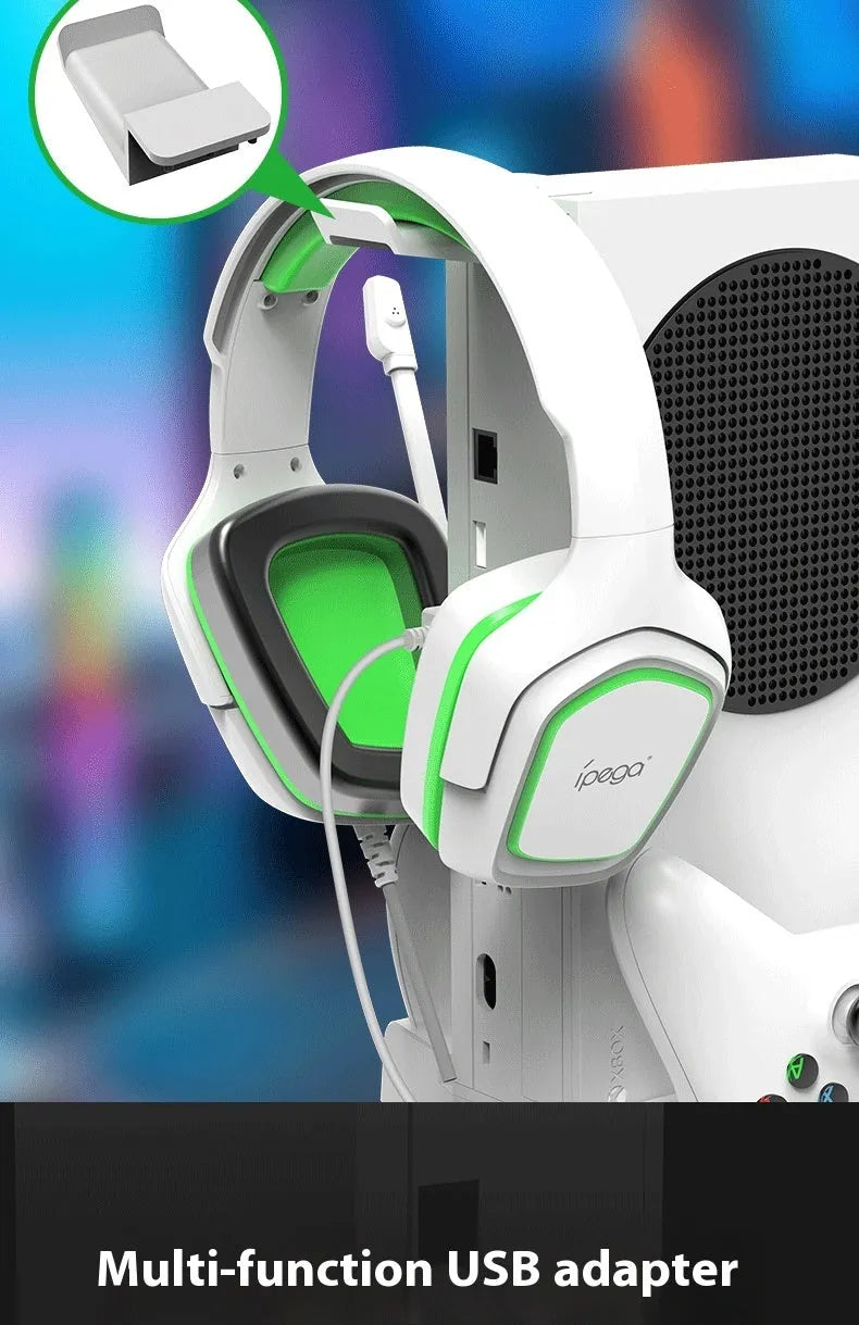 Xbox Series S multi-function cooling base with fan, earphone hook and colourful light in ABS