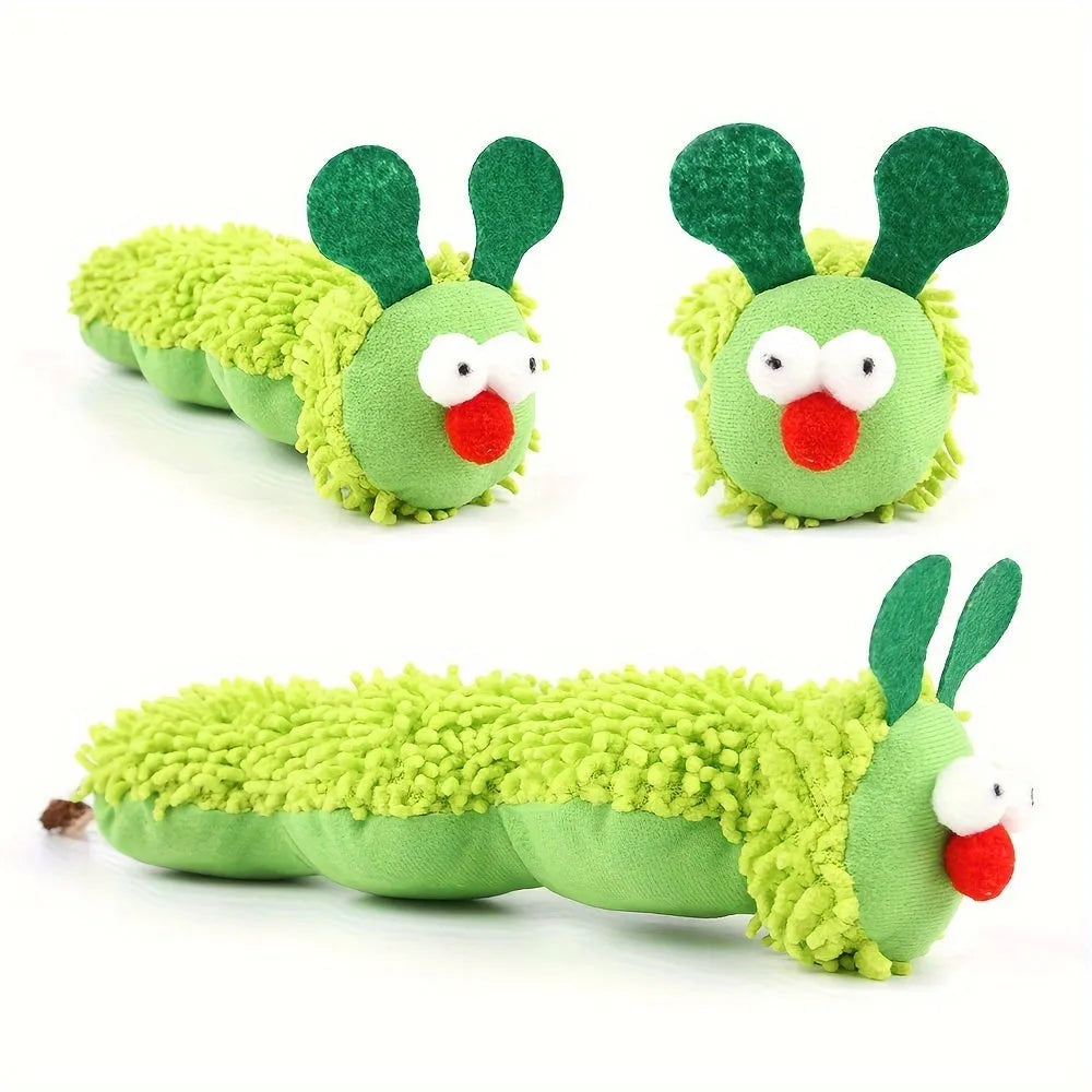 Green interactive plush cat toy pillow with rechargeable electronic sports features measuring 24x11x5cm
