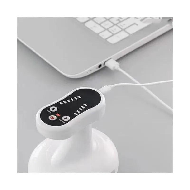 White automatic electric cupping scraper device with rechargeable battery and variable speed control, ABS body, English version