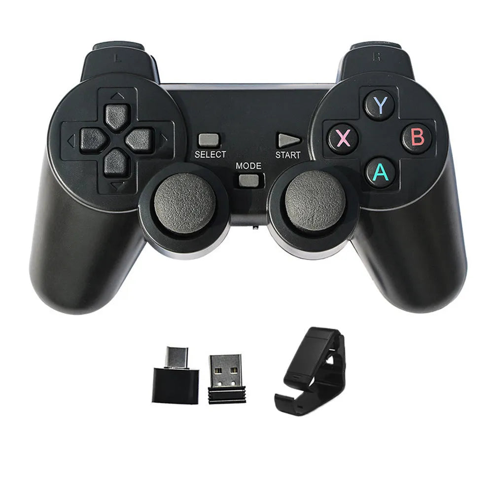 Classic Black 2.4G wireless gamepad controller with USB receiver for Android TV, PC, and PS3.