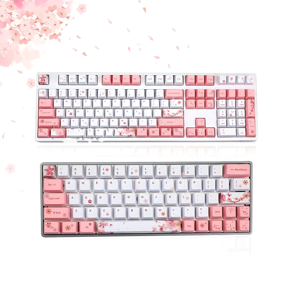 Pink Sakura keycap with cherry blossom design, OEM height and five-sided sublimation for 61, 64, 72 or 122 key keyboards