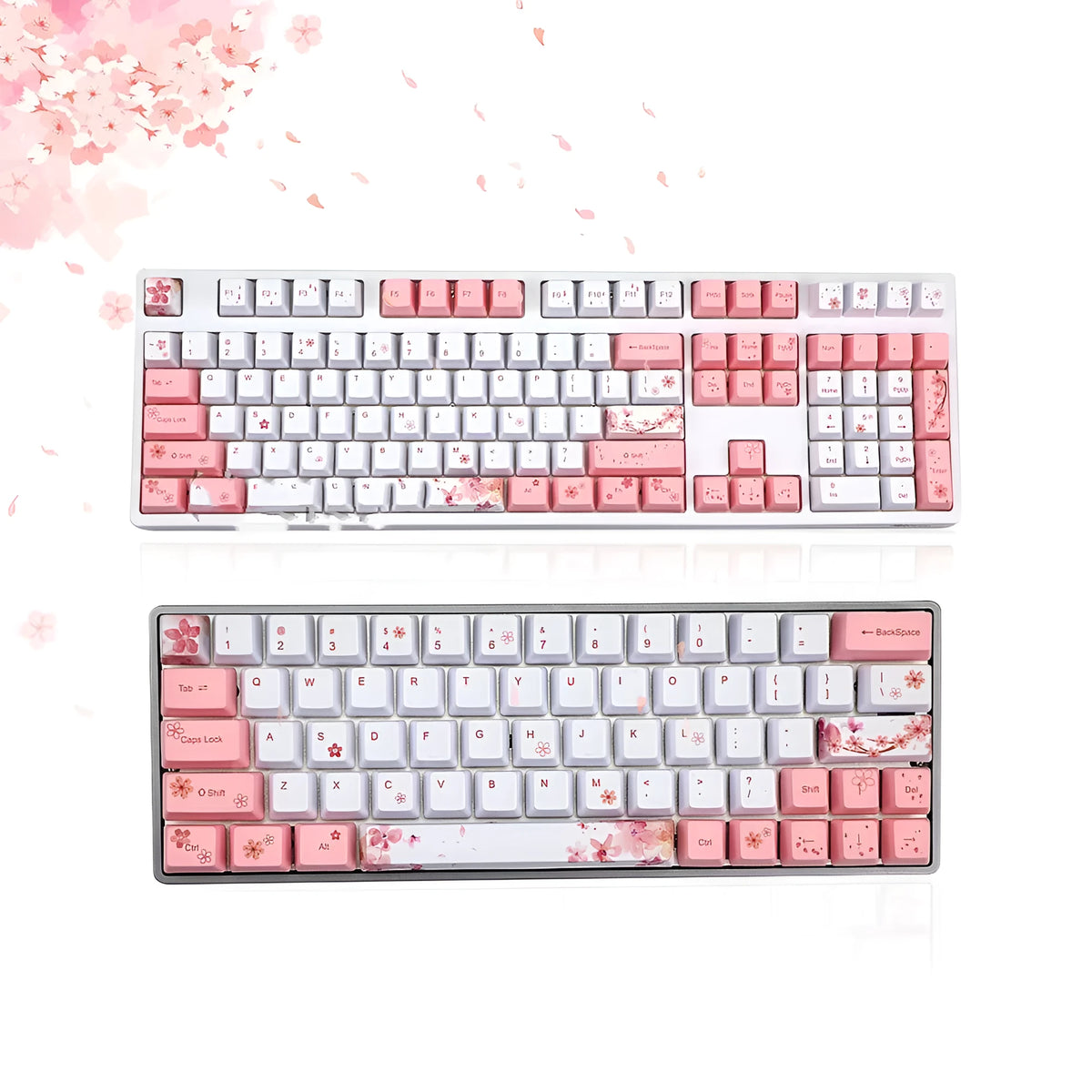 Pink Sakura keycap with cherry blossom design, OEM height and five-sided sublimation for 61, 64, 72 or 122 key keyboards