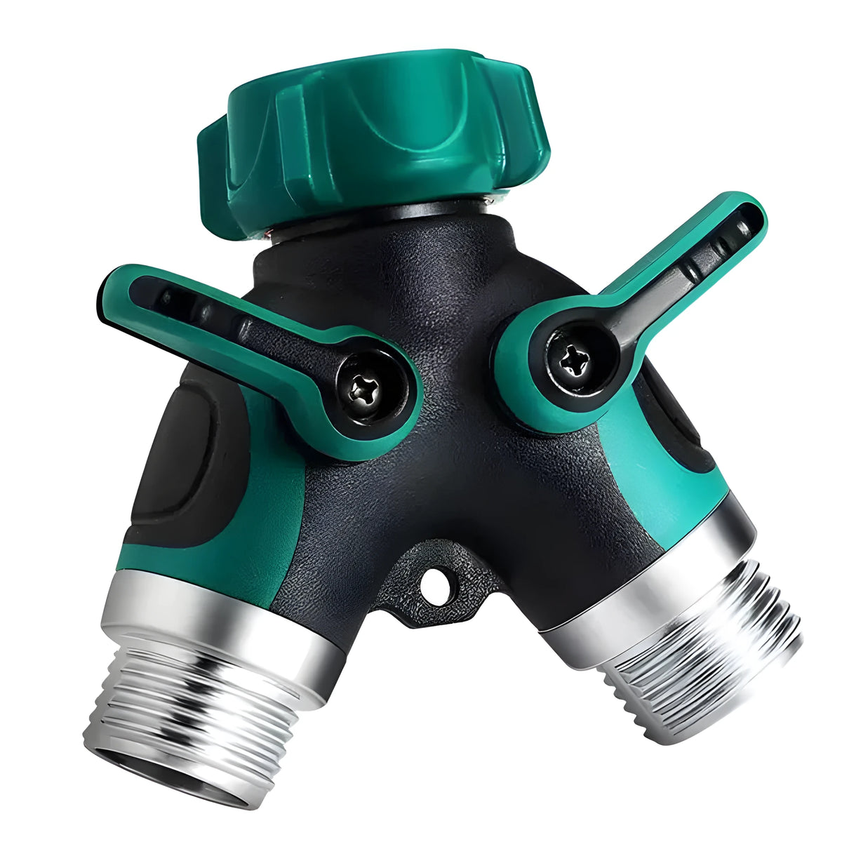 Green Y type double-pass splitter, plastic body with TPR double encapsulation, 94 x 91 x 55mm, with seals and nipple joints
