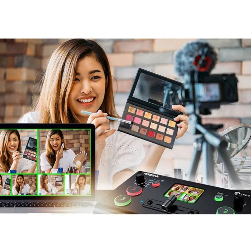 RGBLINK 4-way HDMI video switcher unit with front TFT screen and T-Bar control switch