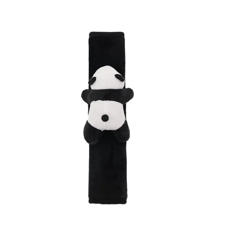 Black plush panda bear steering wheel cover and matching shoulder pad for cars