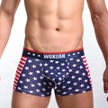 American flag printed ribbed boxers in red made from cotton and spandex, shown flat