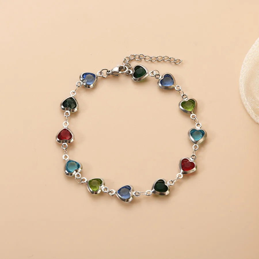 Devil's Eye geometric heart bracelet in stainless steel showing colourful electroplated finish