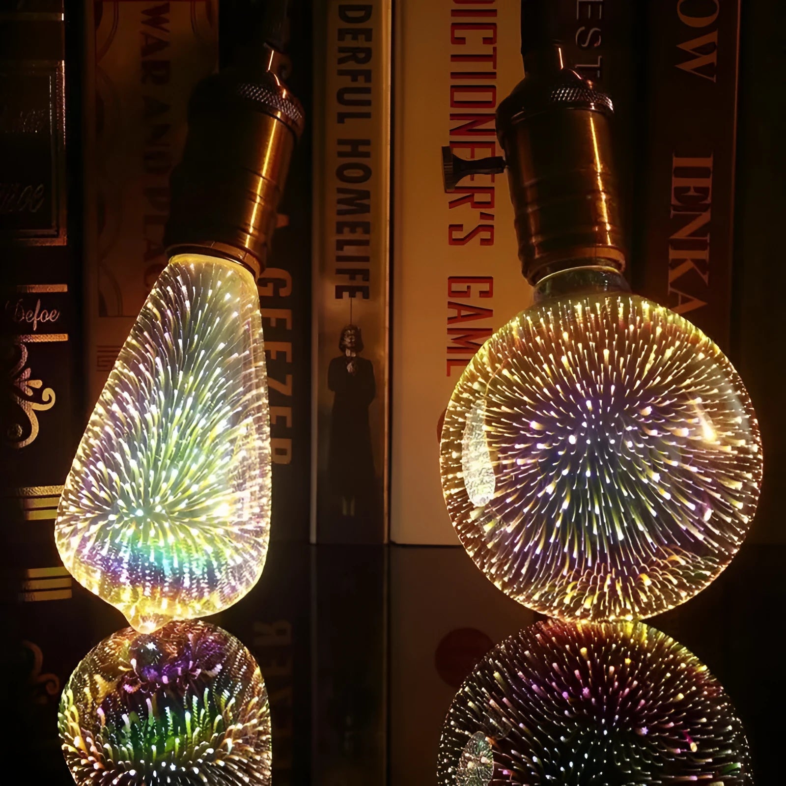 3D projection LED decoration bulb casting a firework pattern on a wall