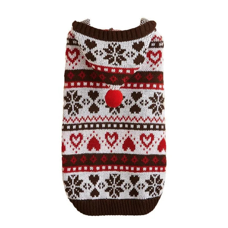Acrylic knitted dog sweater for small breeds in snowflake, love heart and striped camouflage patterns