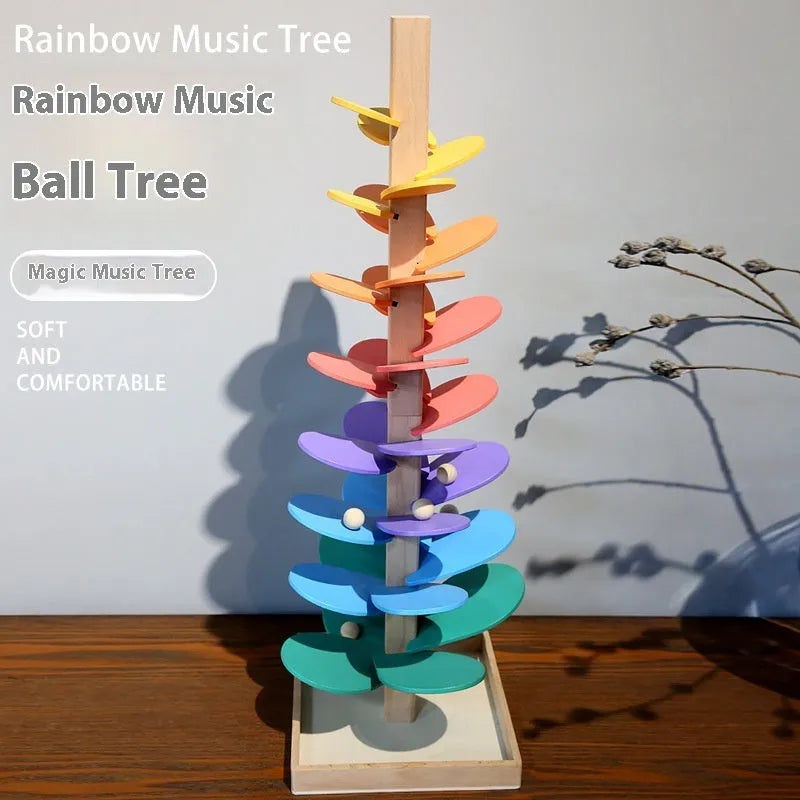 Wooden music tree toy with 10 colourful beads, 22.5 x 71cm educational bead tree
