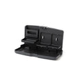 Foldable black car laptop table with built-in cup holder mounted on steering wheel