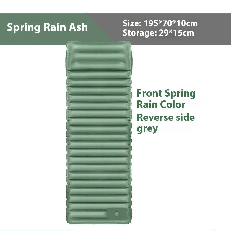 Single size inflatable camping mattress showing 10 cm thickness and portable folded design