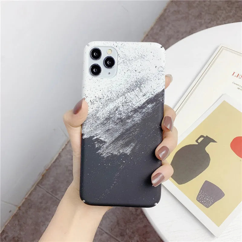 Marbled geometric design hard phone case for iPhone and Android models in PC material.