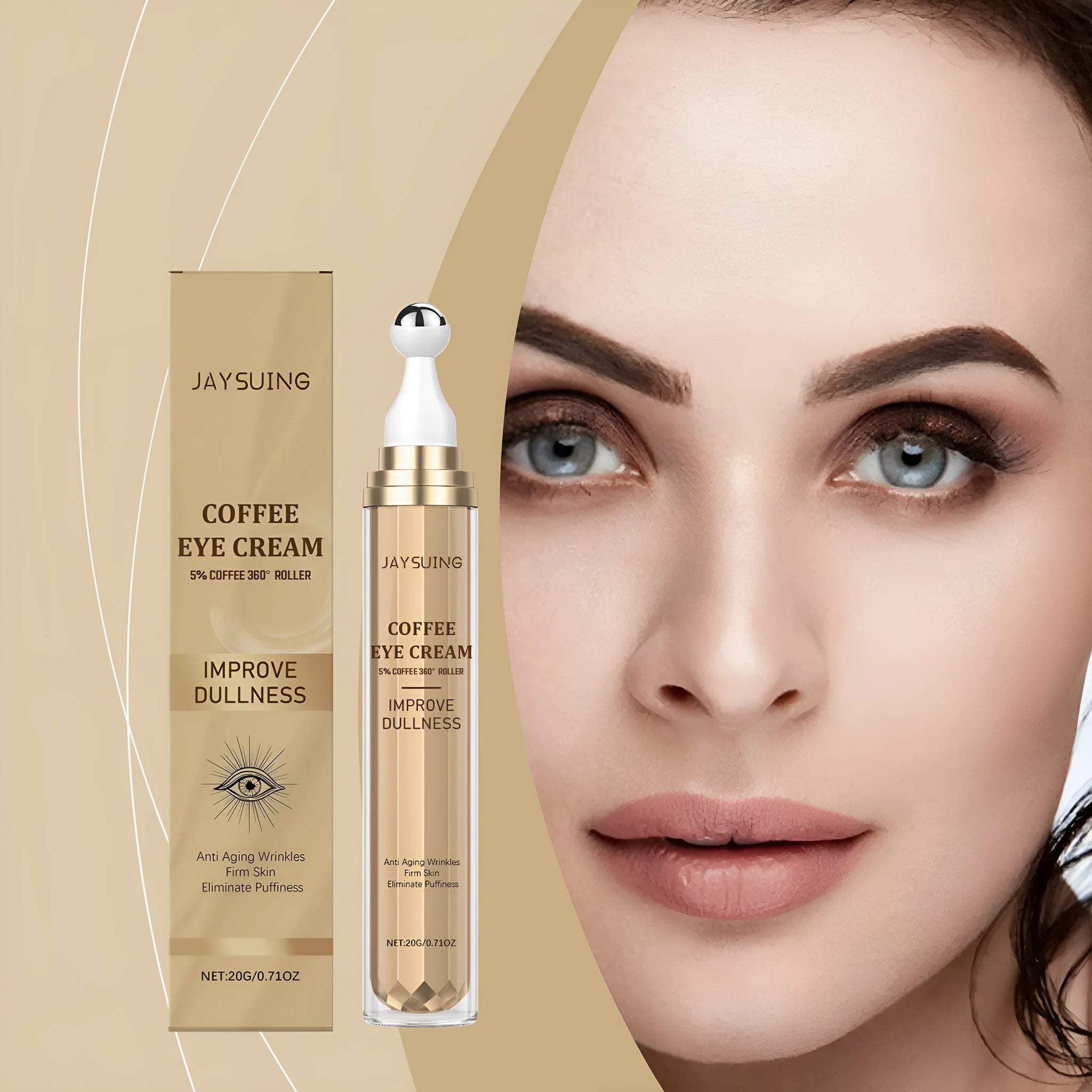 20g tube of Caffeine Firming Eye Cream with coffee extract and hyaluronic acid