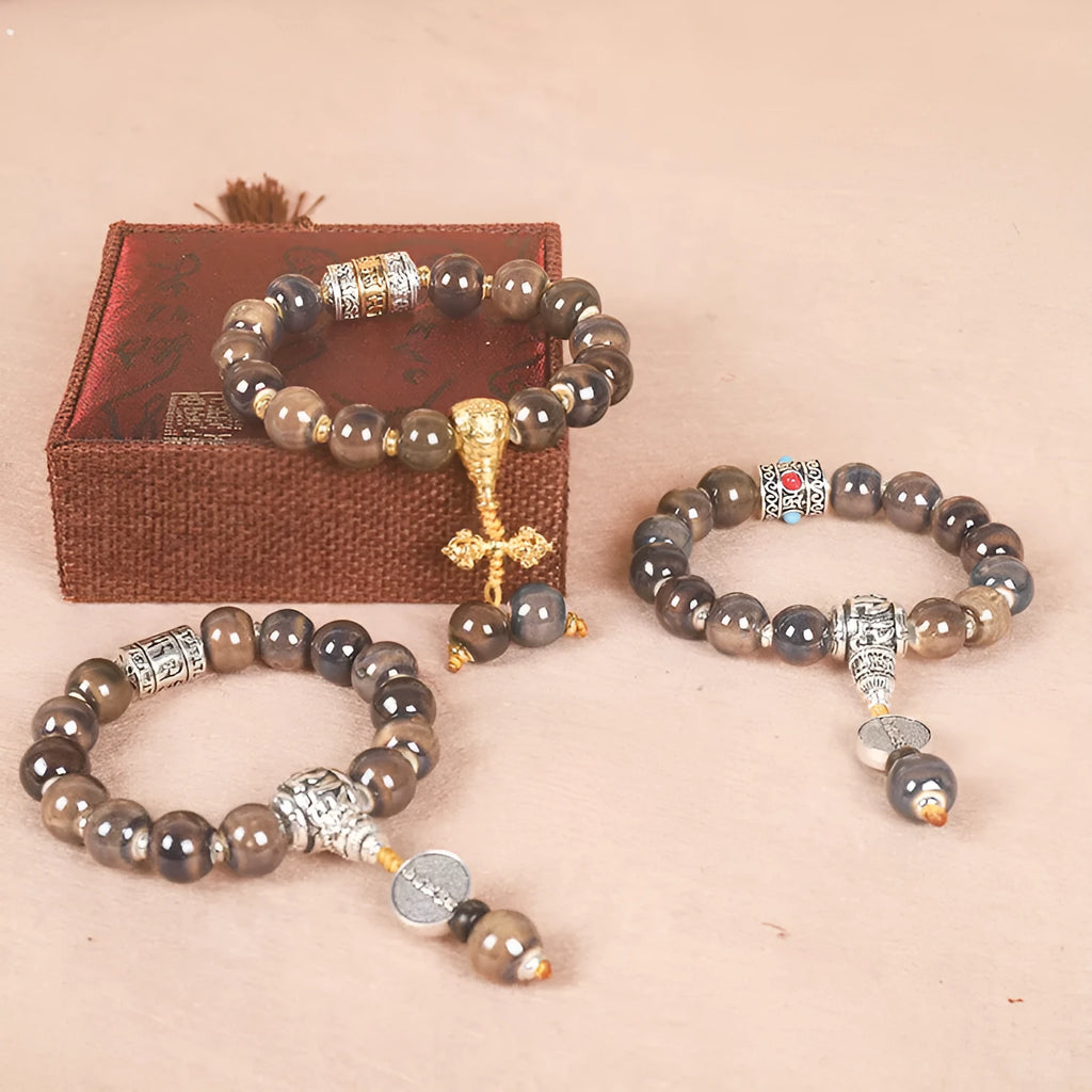 Men's gradient ceramic bracelet with Yonghe Blessing beads in natural colours