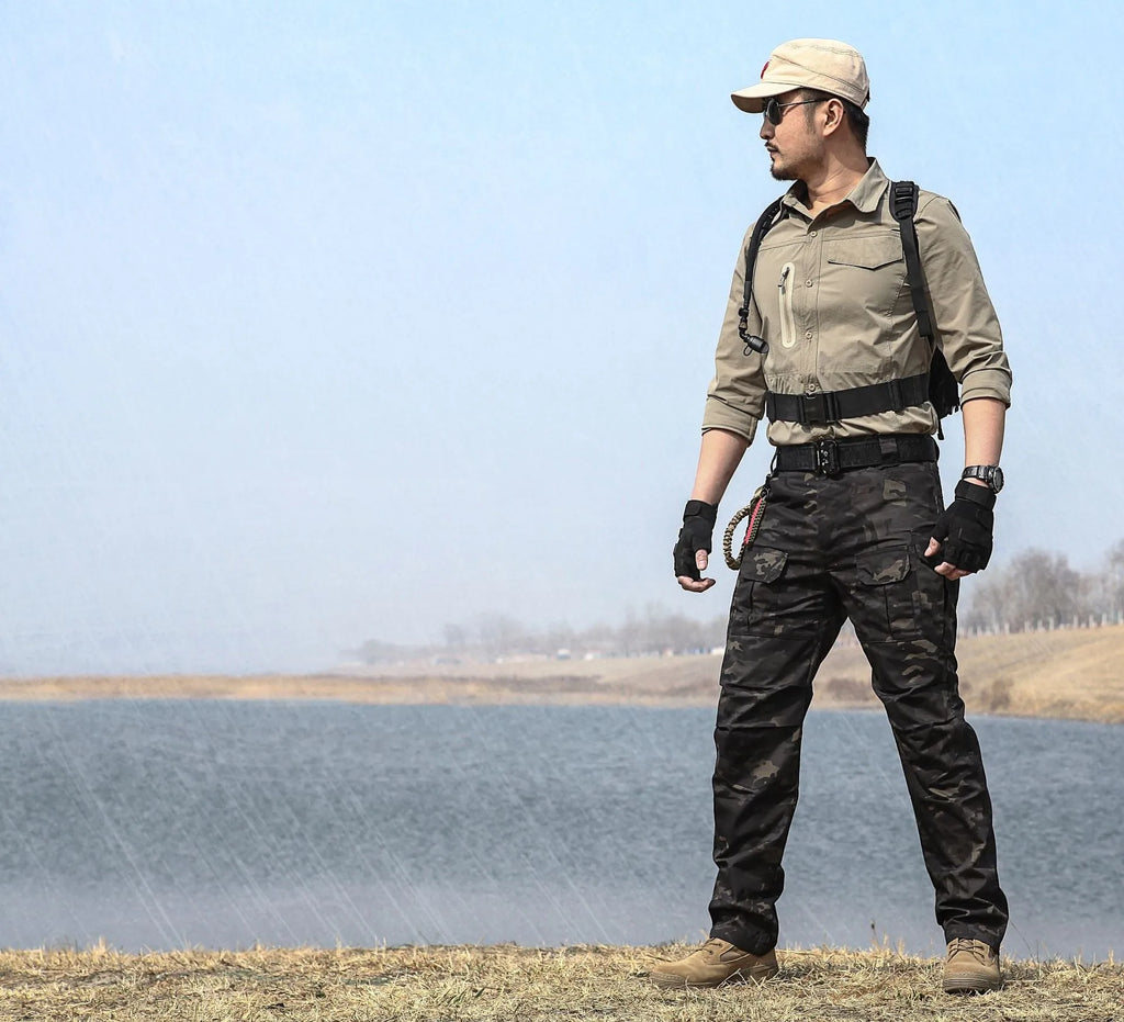City Tactical Pants in polyester fibre, available in Black, Black Camouflage, Green, Khaki colours