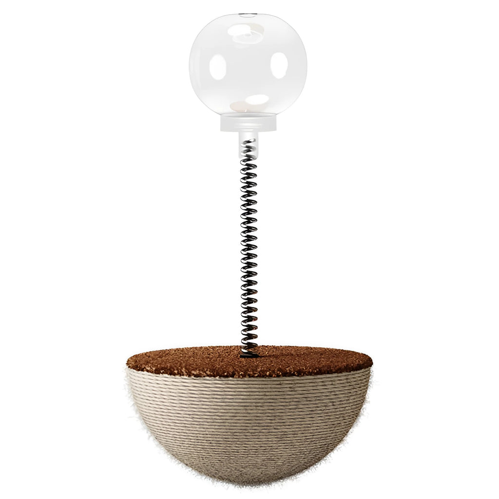 Auto-balancing cat slow feeder toy with rope and PP plastic construction for interactive feeding